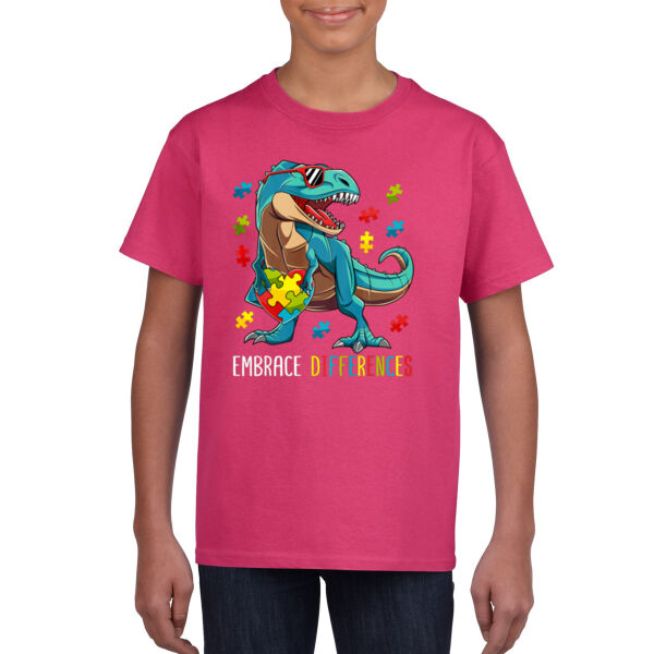 Autism T-Rex - Gildan Youth Unisex T Shirt Thumbnail