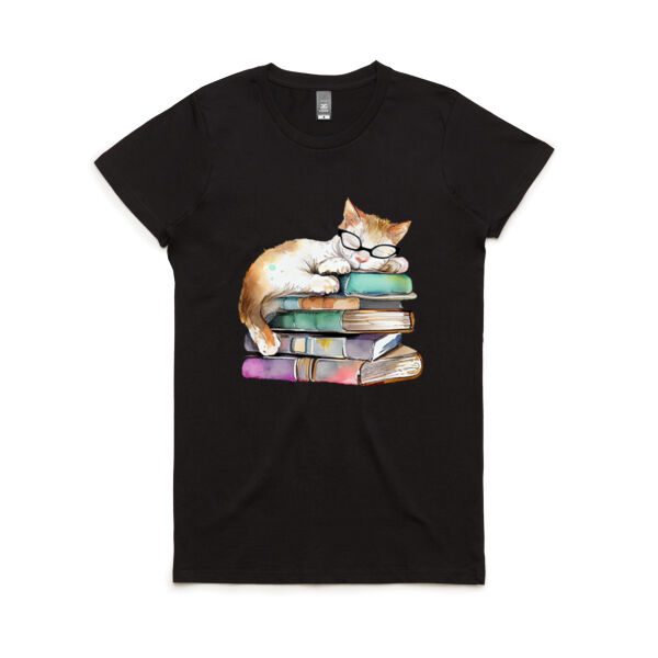 Cat on Books - Women's Maple Tee Thumbnail
