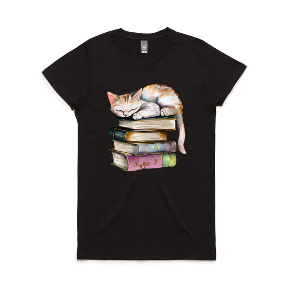 Cat on Books - Women's Maple Tee Thumbnail